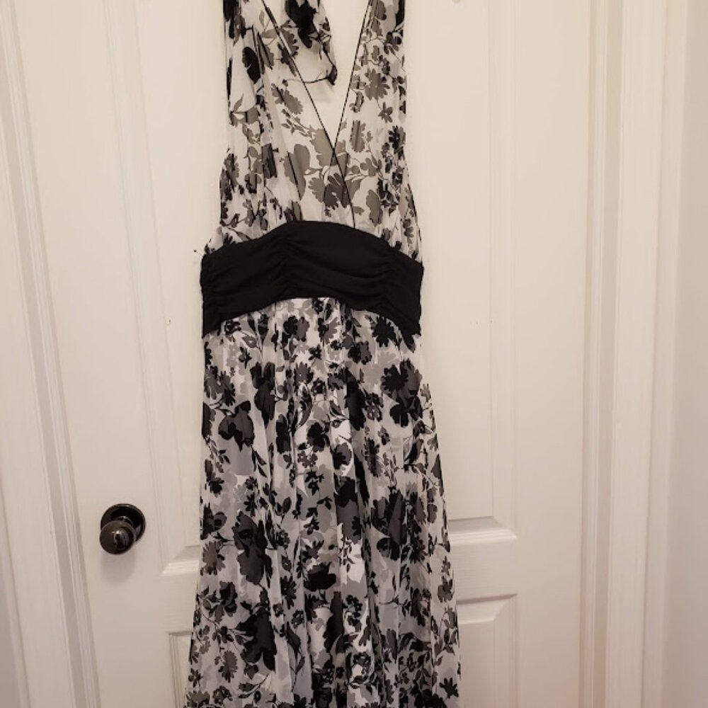 Vintage Black and White Georgette Halter Dress